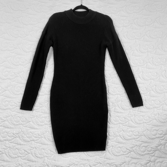 Kaisely Dresses & Skirts - Kaisely Sweater Dress Black Ribbed Knit Back Cut Out Long Sleeve Large